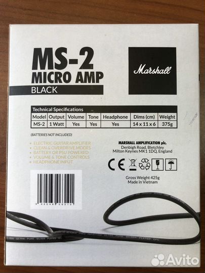 Портативный Комбоусилитель Marshall MS 2
