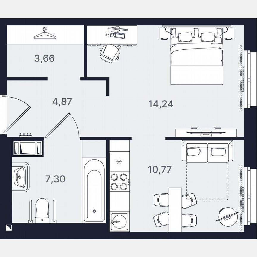 1-к. апартаменты, 40,8 м², 6/24 эт.