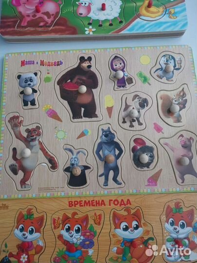 Деревянные пазлы вкладыши пакетом с музыкой