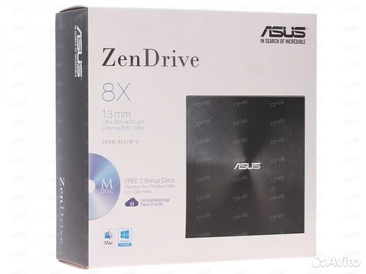Asus ZenDrive U7M пишущий привод DVD sdrw-08u7m-u