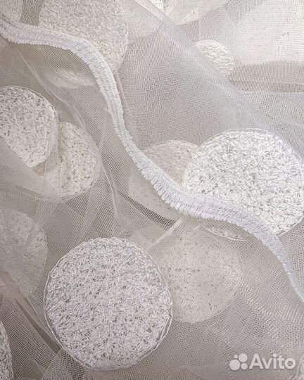 Микросетка с вышивкой тюль Круги Айвори