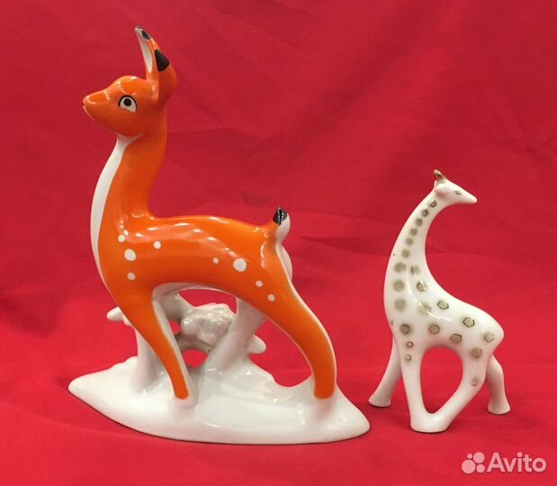Статуэтки фарфоровые. Лань + жираф. СССР