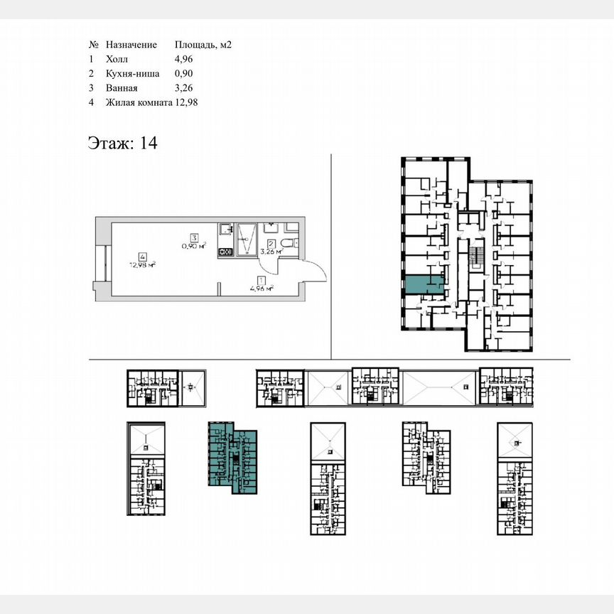 Апартаменты-студия, 22,1 м², 14/21 эт.