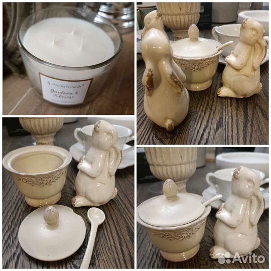 Зеркало птички кролик винтаж сахарница свеча воск