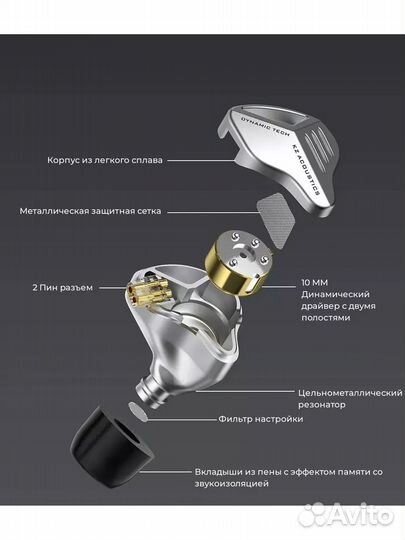 IEM наушники KZ ZVX динамеические, черные