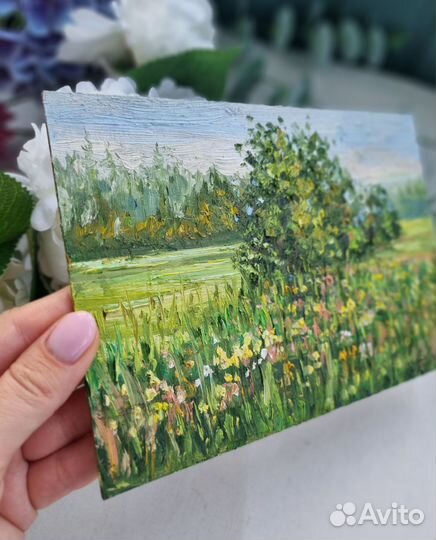 Картина маслом летний пейзаж этюд природа лето