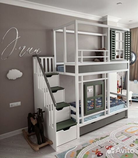 Двухъярусная кровать с комодом - бук