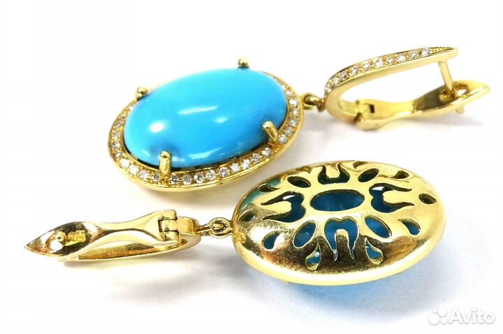 Золотые серьги с бирюзой и бриллиантами