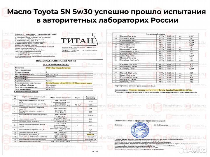 Масло Toyota SN 5W30 orig ОАЭ опт моторное