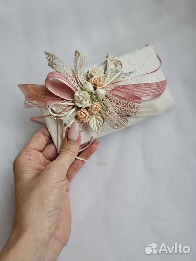 Свадебный конверт для денег ручной работы 8*16 см