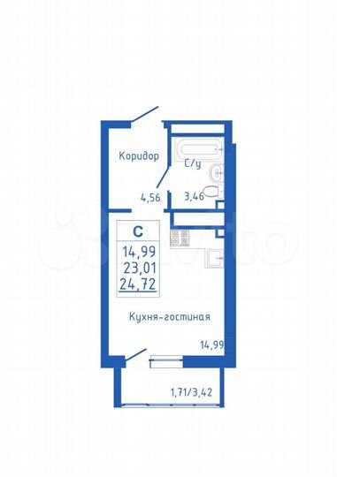 Квартира-студия, 24,7 м², 5/25 эт.