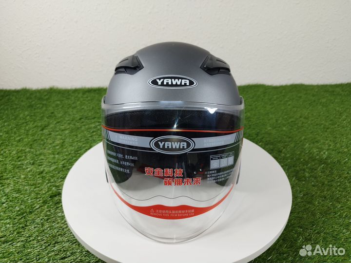 Мотошлем полуоткрытый Yawa. Серый матовый. Новый