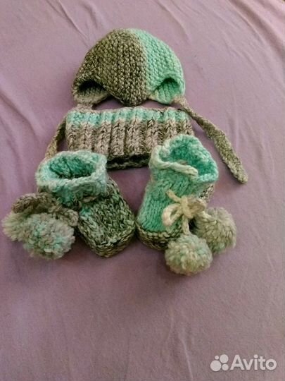 Набор зимний шапка, снуд, пинетки