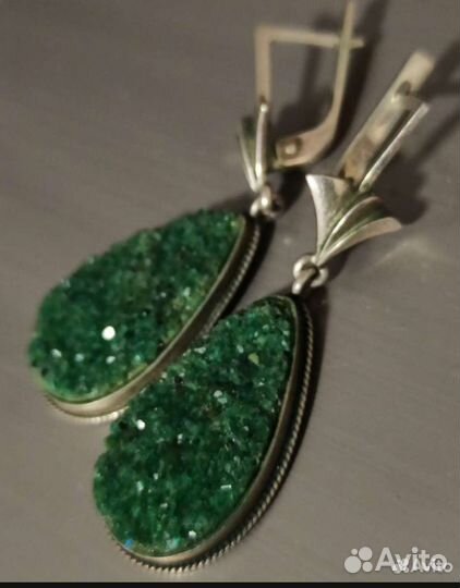 Серьги серебро с изумрудной щеткой