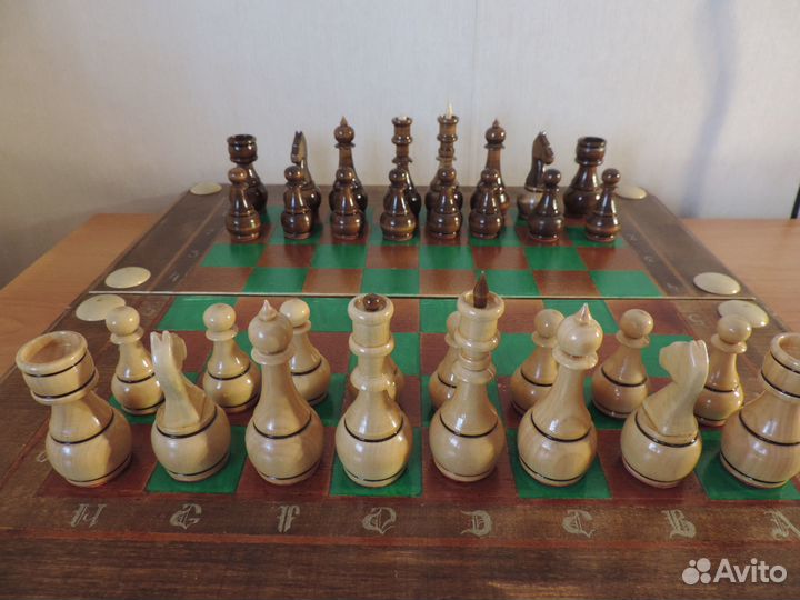 Шахматы шашки нарды 3 в 1 ручная работа