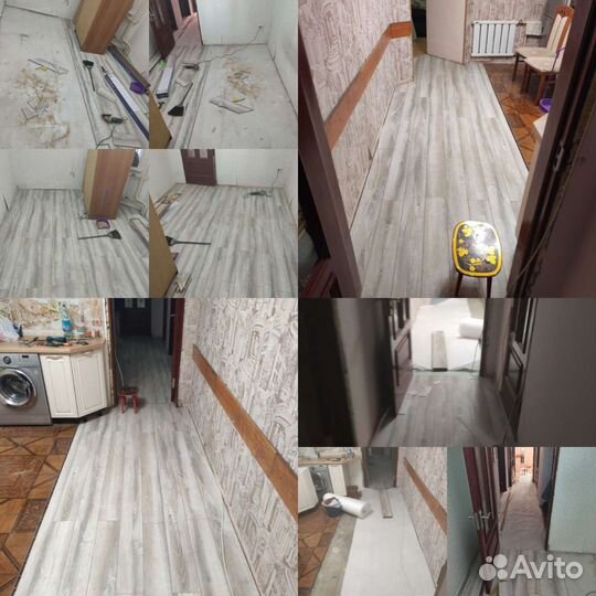 Укладка ламината, линолиума. Шпаклëвка, штукатурка