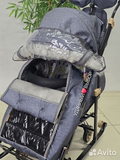 Санки-коляска Galaxy Glory Gloss (серо-зеленый)