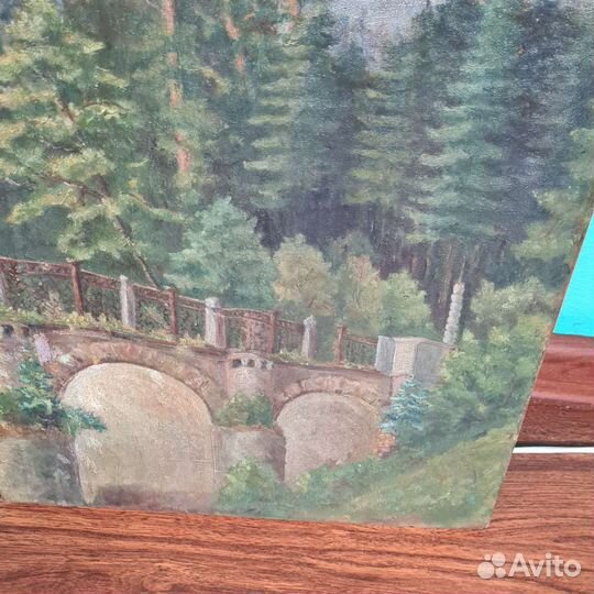 Картина маслом СССР лес мост