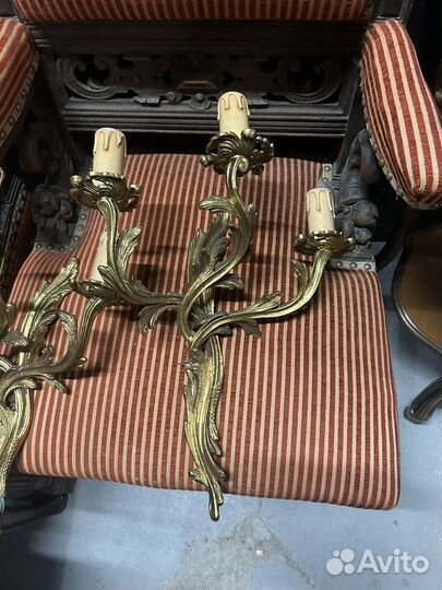 Винтажные бронзовые бра на 3 свечи Италия