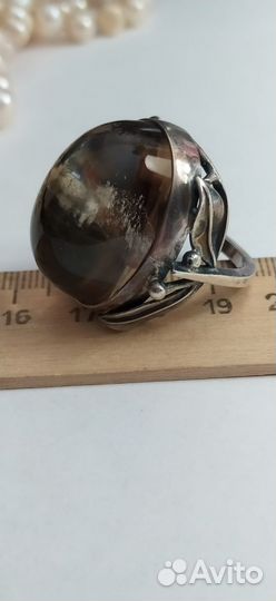Винтаж Кольцо Крупное серебро Хрусталь/Раухтопаз