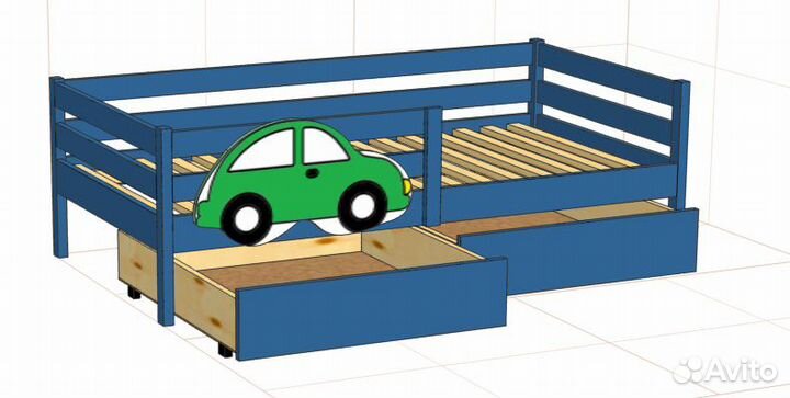 Кровать машинка из массива сосны