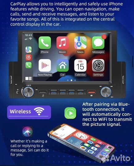 Магнитола 1 Din android 10 с CarPlay WiFi 2/32Г