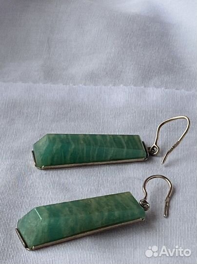 Серьги Винтаж серебро 875 Амазонит звезда