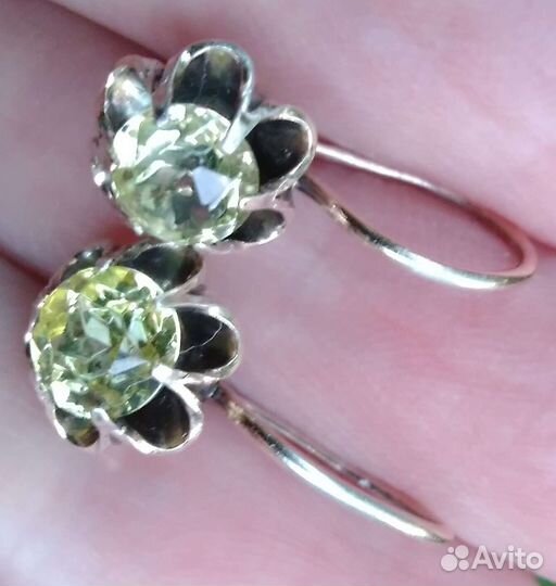 Серьги винтаж цитрин серебро 875 пр гост СССР