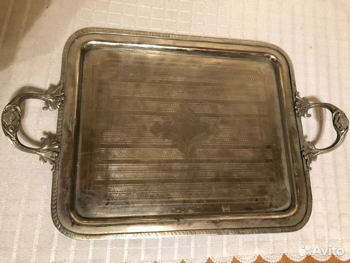 Антикварный поднос с ручками. Серебрение 19 век