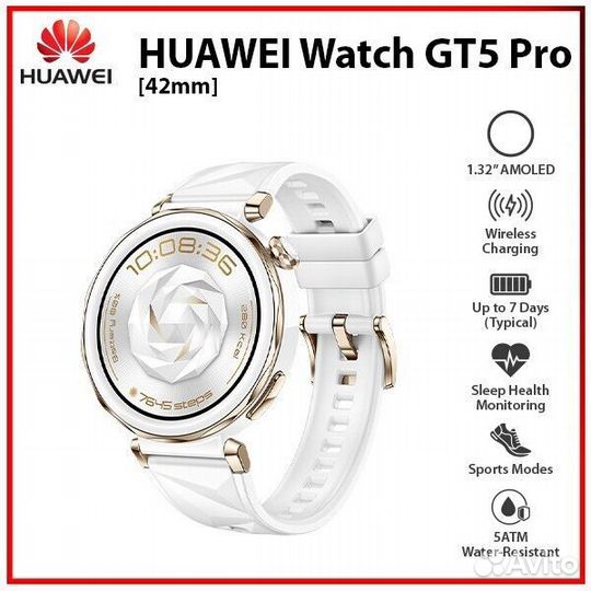 Смарт-часы Huawei GT 5 pro белые 42mm