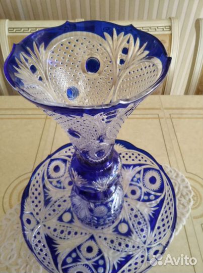 Хрустальная ваза для фруктов и цветов, синяя