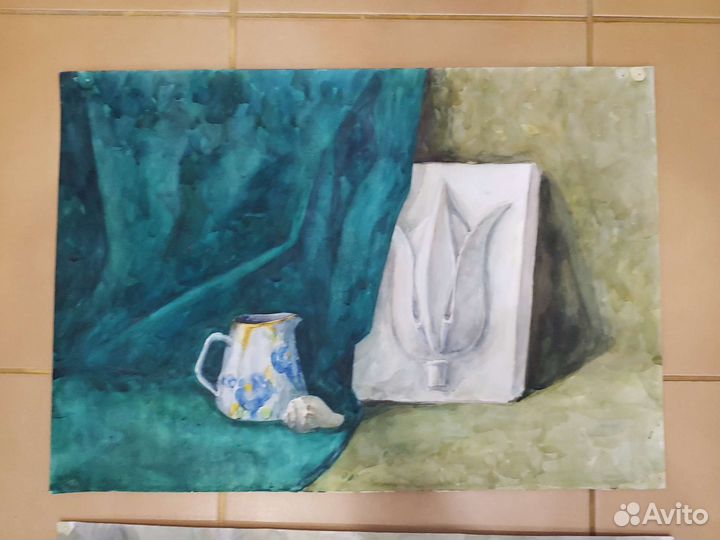 Натюрморт акварелью картина в черно-белом цвете