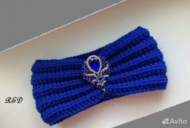 Повязка чалма «Васильковая» с брошью