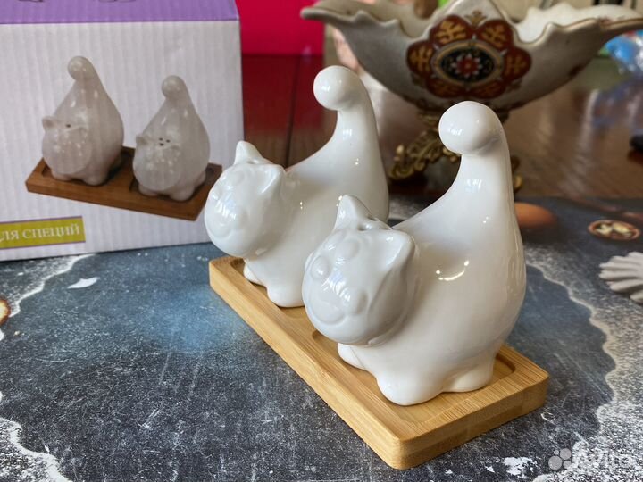 Набор для специй белый фарфор котики