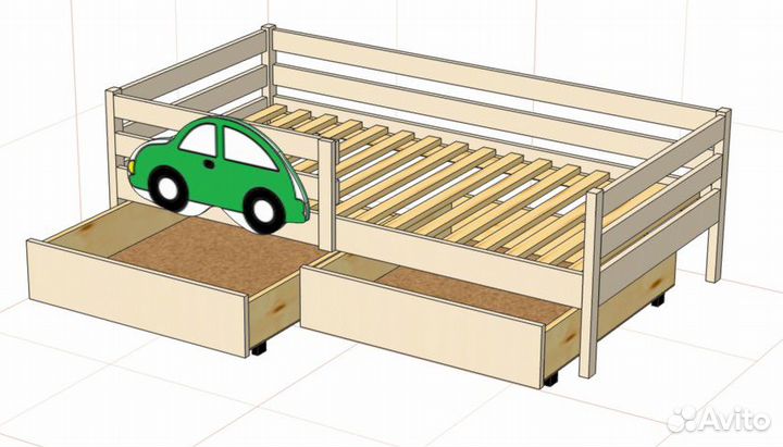 Кровать машинка из массива сосны
