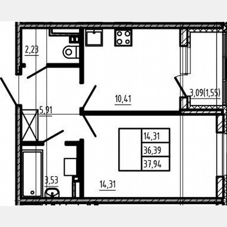 1-к. квартира, 36,4 м², 4/4 эт.