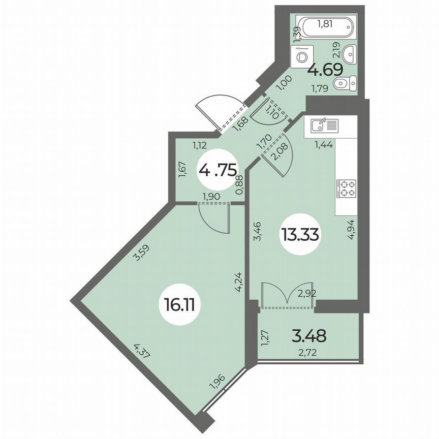 1-к. квартира, 40 м², 7/24 эт.