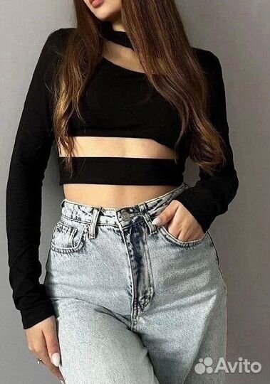 Лонгслив женский серый/черный