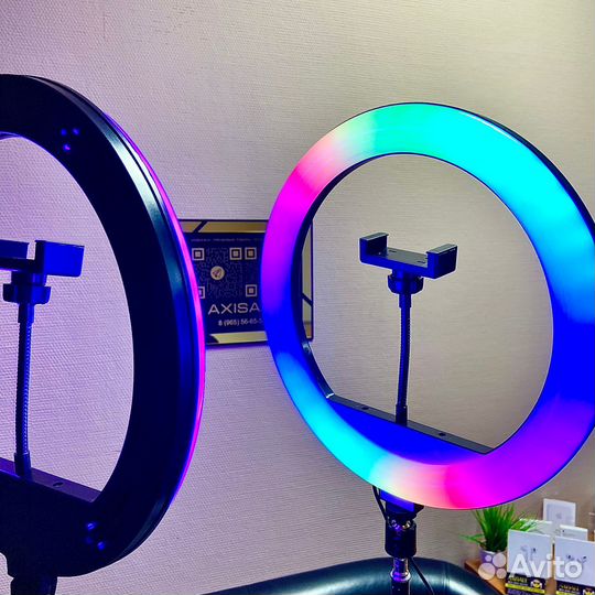 Цветная кольцевая лампа 33 см RGB + штатив