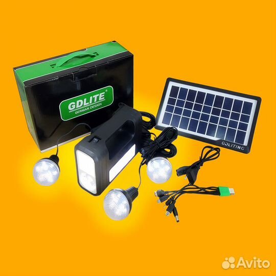 Портативная солнечная электростанция + 2 LED лампы
