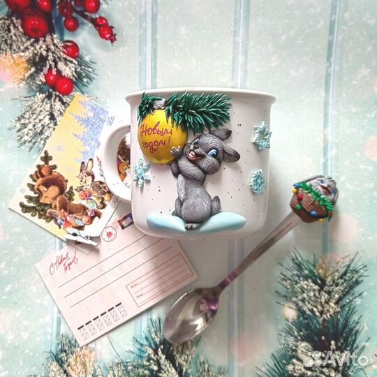 Кружка с декором из полимерной глины 