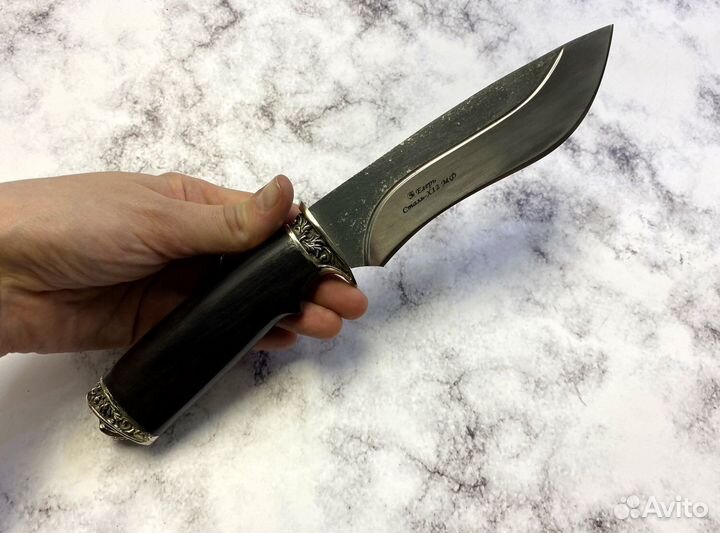 Нож Егерь, кованая Х12мф, черный граб, мельхиор