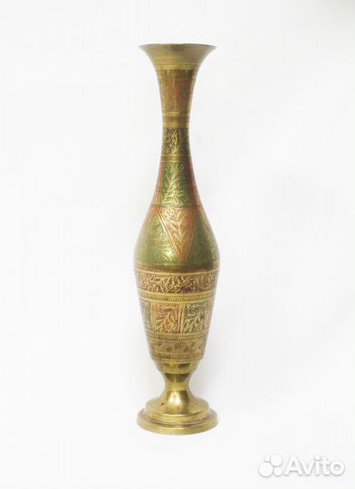 Ваза для цветов, Индия, латунь, гравировка, высота