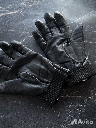 Перчатки чёрные с замками. Натуральная кожа