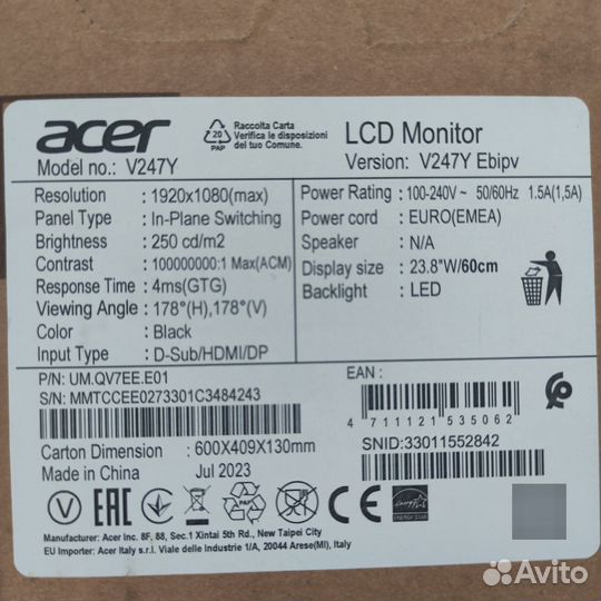 Монитор Acer 24 100Hz 1920x1080 IPS