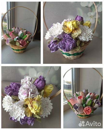 Корзина с цветами из зефира. Сладкий подарок