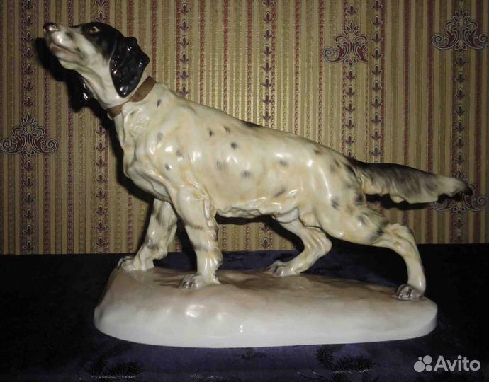 Старинная скульптура собака сеттер фарфор Herend