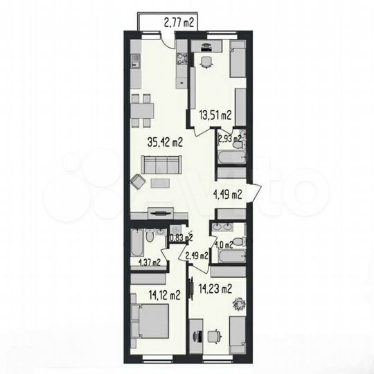 3-к. квартира, 99,6 м², 3/8 эт.