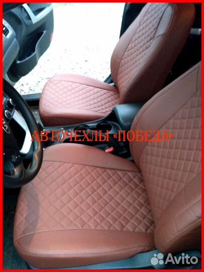 Чехлы Kia Ceed 3 из экокожи шоколадные Ромб