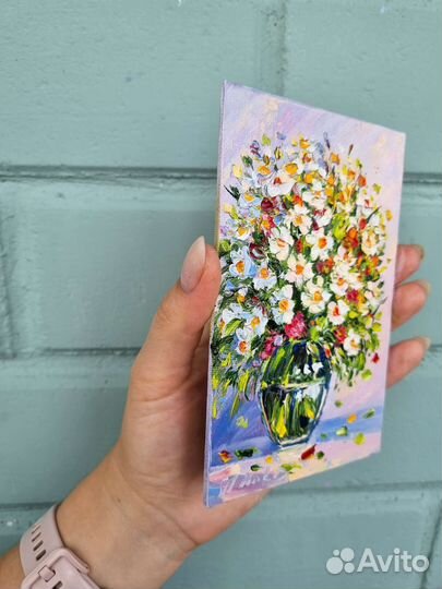 Картина маслом ромашки цветы натюрморт